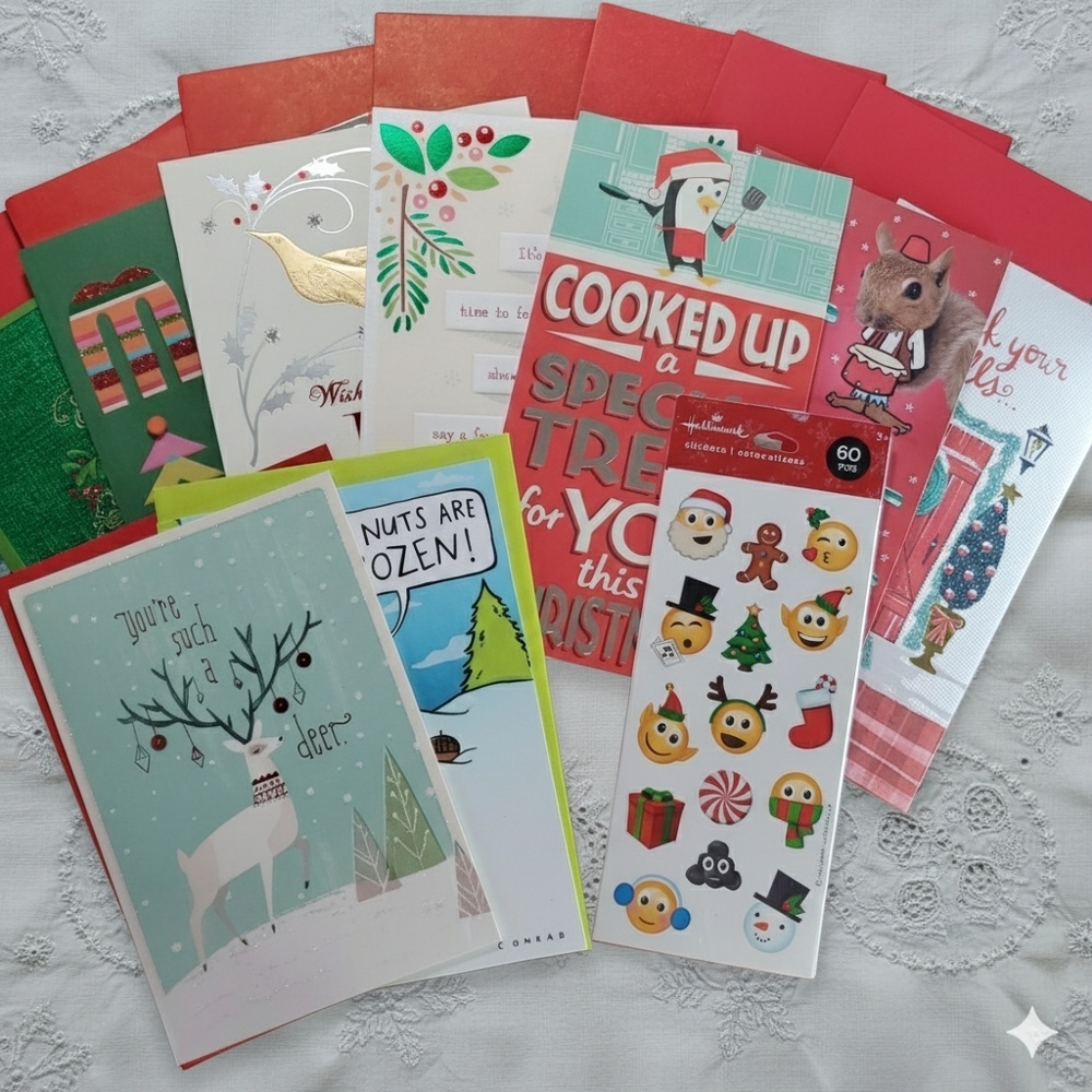 10 Christmas Greeting Cards Money Holders Stickers Shoebox Friends Family Kids